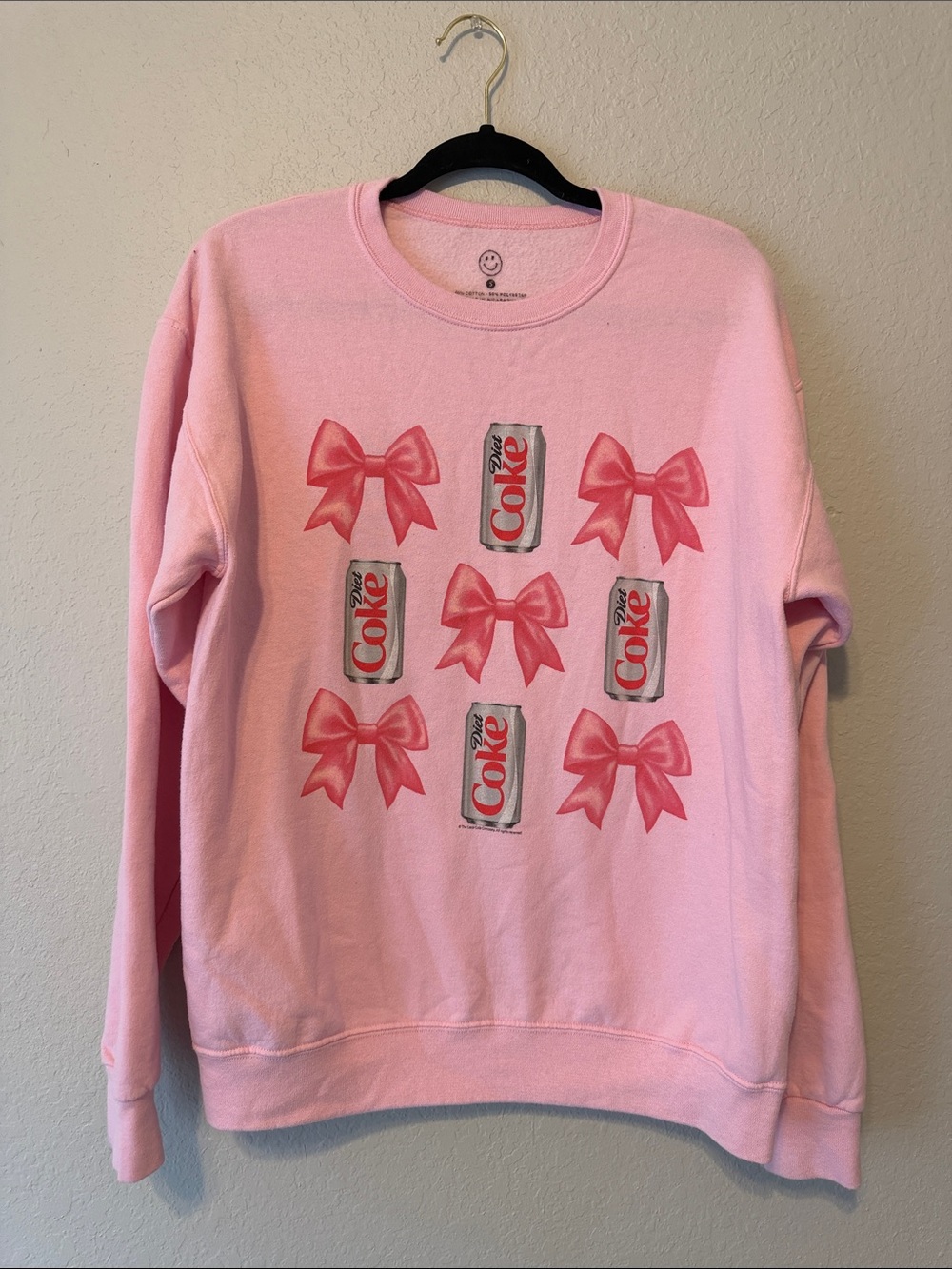 Diet Coke Light Pink Graphic Crewneck Sweatshirt with Bow & Can Motif - Picture 2 of 5